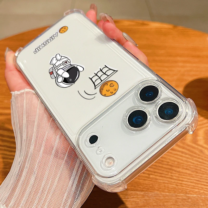 Astronaut Design Shockproof Clear TPU Phone Case with Card Slot Pocket
