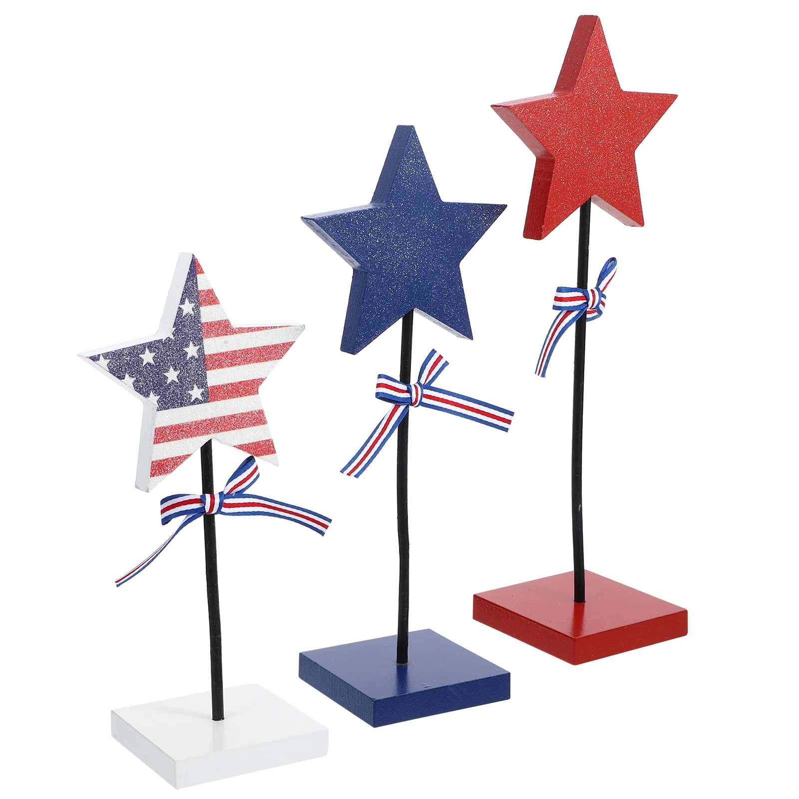 

3 Pcs Independence Day Ornament Wood Table Decor American Sign Desktop Adorn Patriotic Decoration Tray Wooden Home