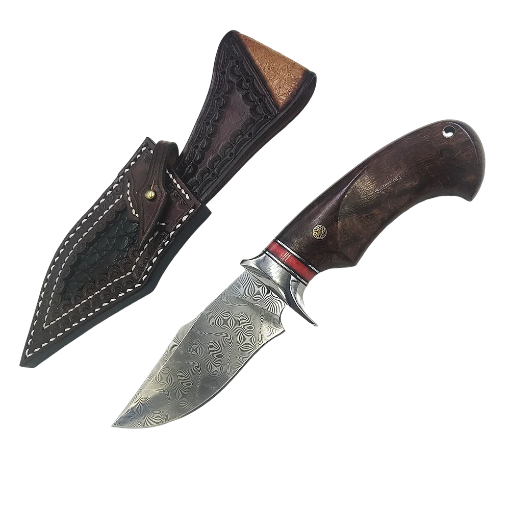 FixedBladeKnivesDamascusSteelIronwoodHandleOutdoorCampingKnife