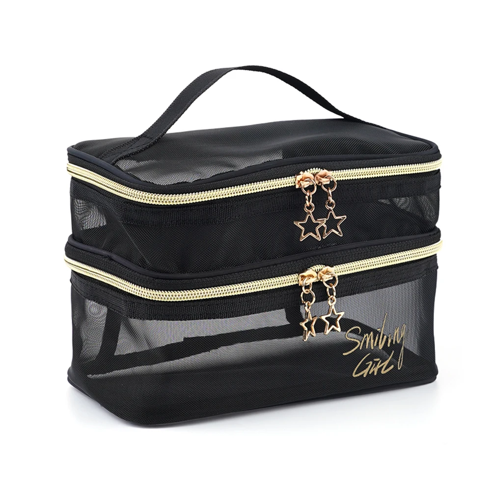 Women Travel Cosmetic Bag Large-Capacity Wash Bags Black Mesh Makeup Case Organizer Storage Pouch Casual Zipper Toiletry Make Up 3