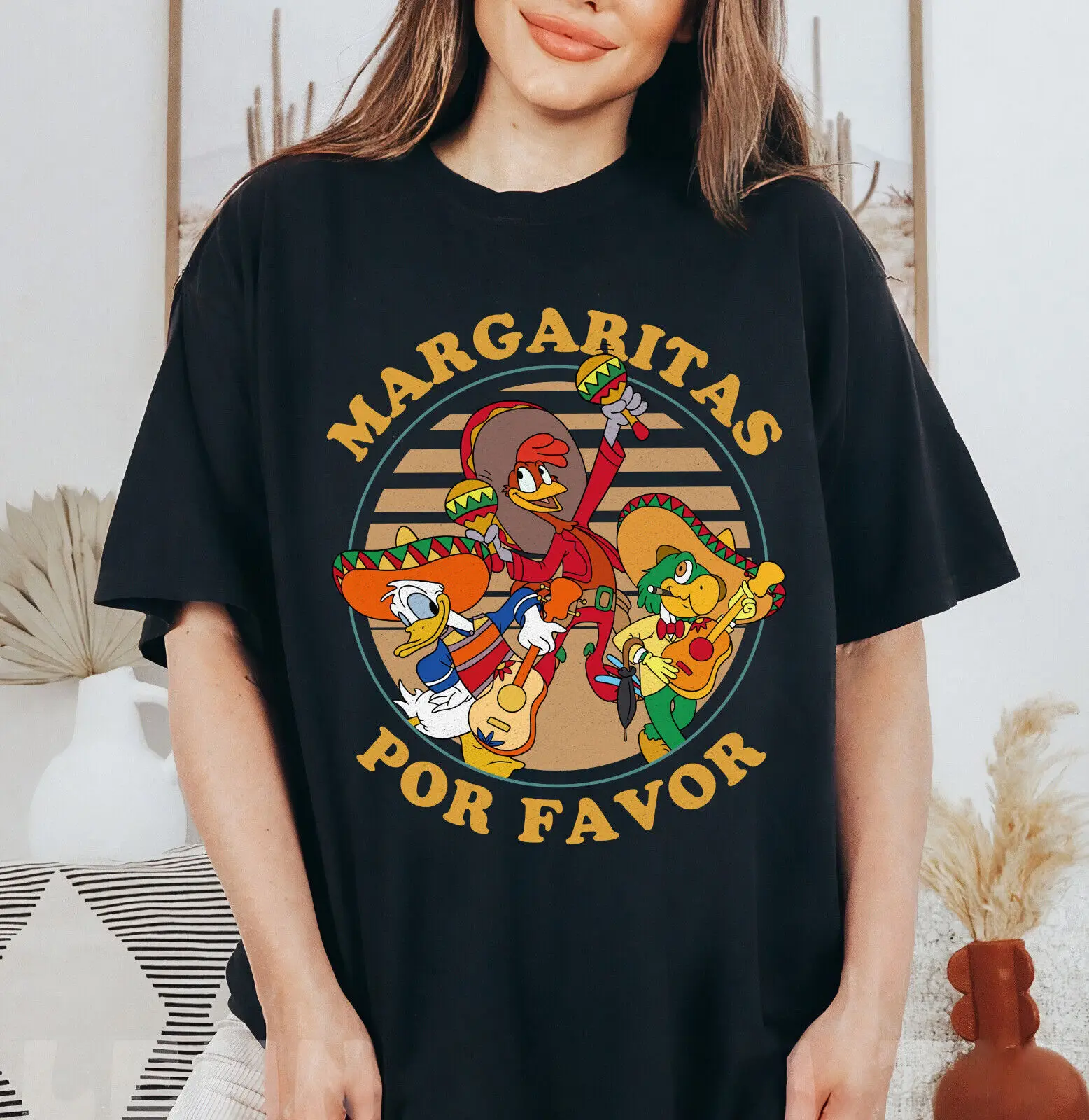 Three Caballeros Margarita Por Favor T-Shirt Per Uomo Donna S-4Xl Yi3154 Maniche Lunghe O Corte
