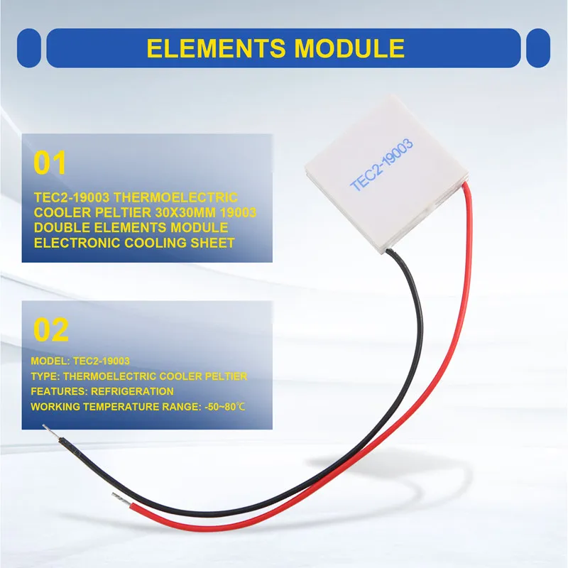 A29F-TEC2-19003 Thermoelectric Cooler Peltier 30X30mm 19003 Double Elements Module Electronic Cooling Sheet