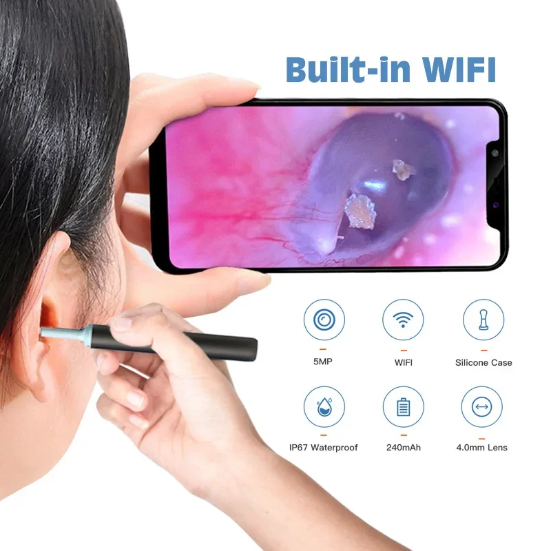 

4.1mm IP67 5MP Earwax Video Endoscope Ear Pick Cleaner Cleaning Inspection Tools With Visible Cameras Digital Otoscope Earpick