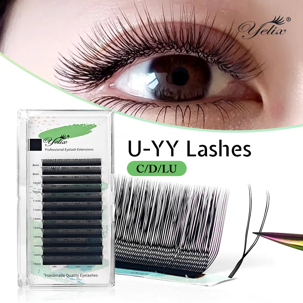 Yelix Neue U-Form YY Lashes U YY Parallele Blumen-Wimpernverlängerungen Natürliche weiche vorgefertigte Fächer Volumen-Wimpernverlängerung