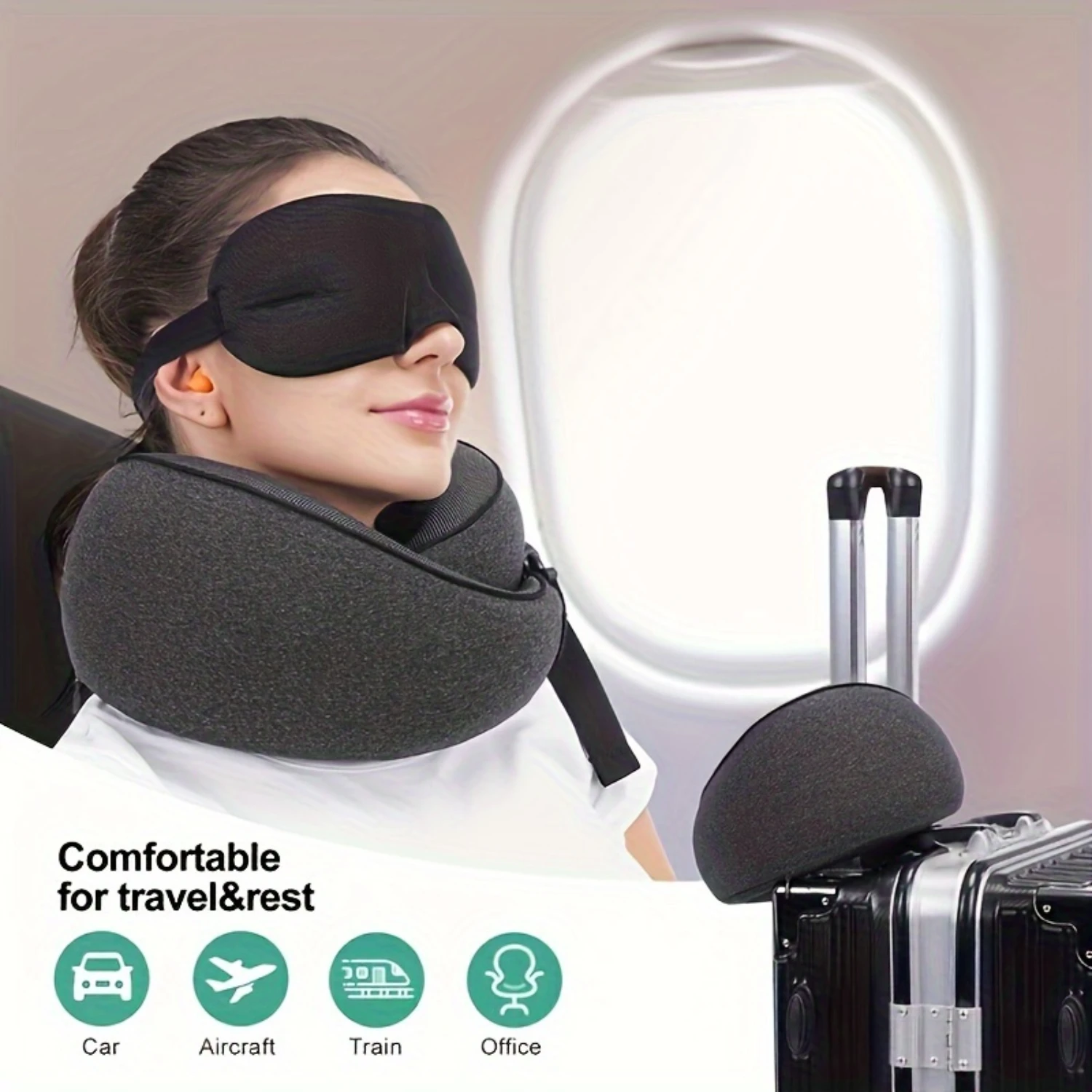 Comfortplus Soft Polyester Memory Foam Travel Pillow-Breathable, Washable Cover, With Carry Bag-Ideal for Airplane Use