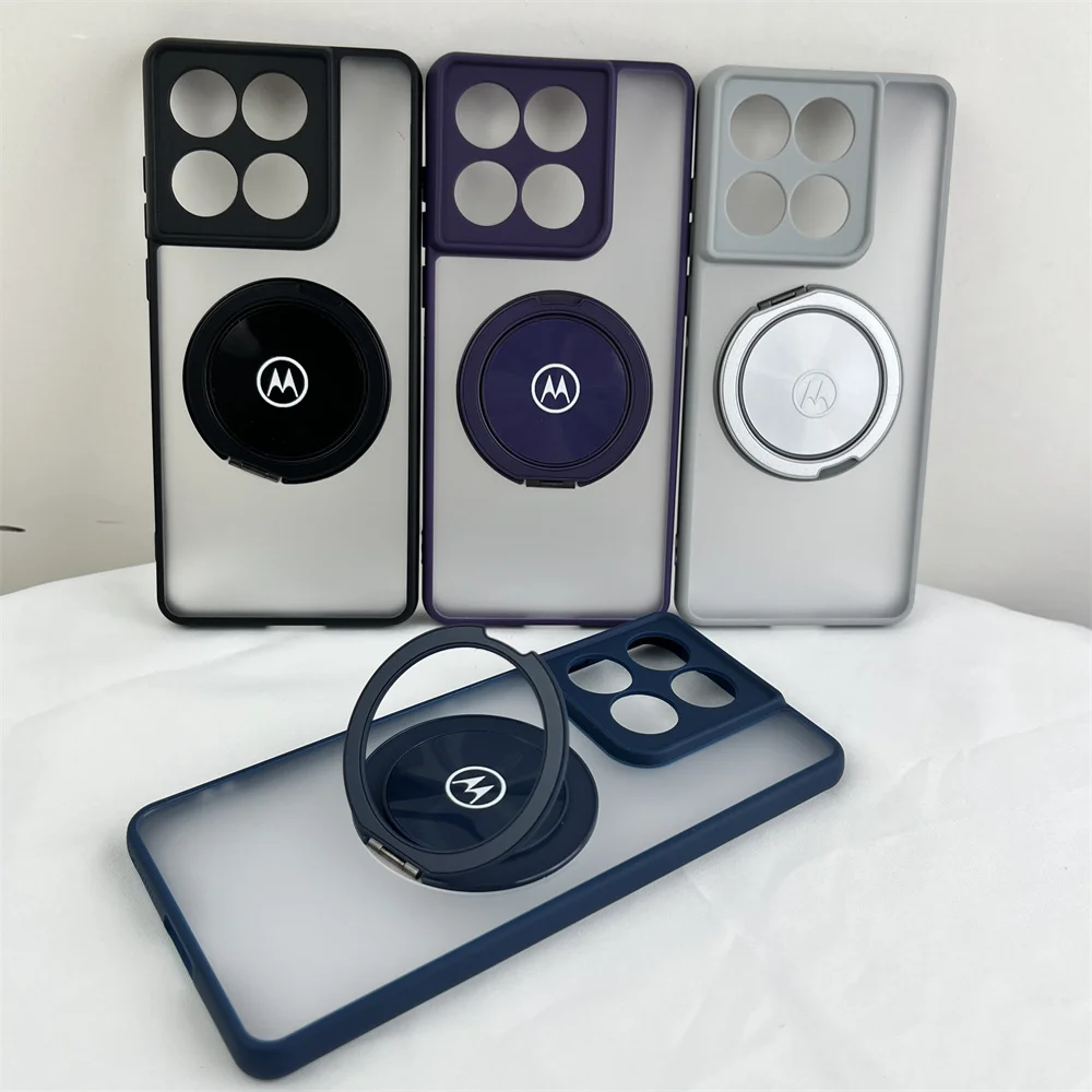 Transparent Frosted Silicone Frame Case with Magnetic Rotating Ring Bracket