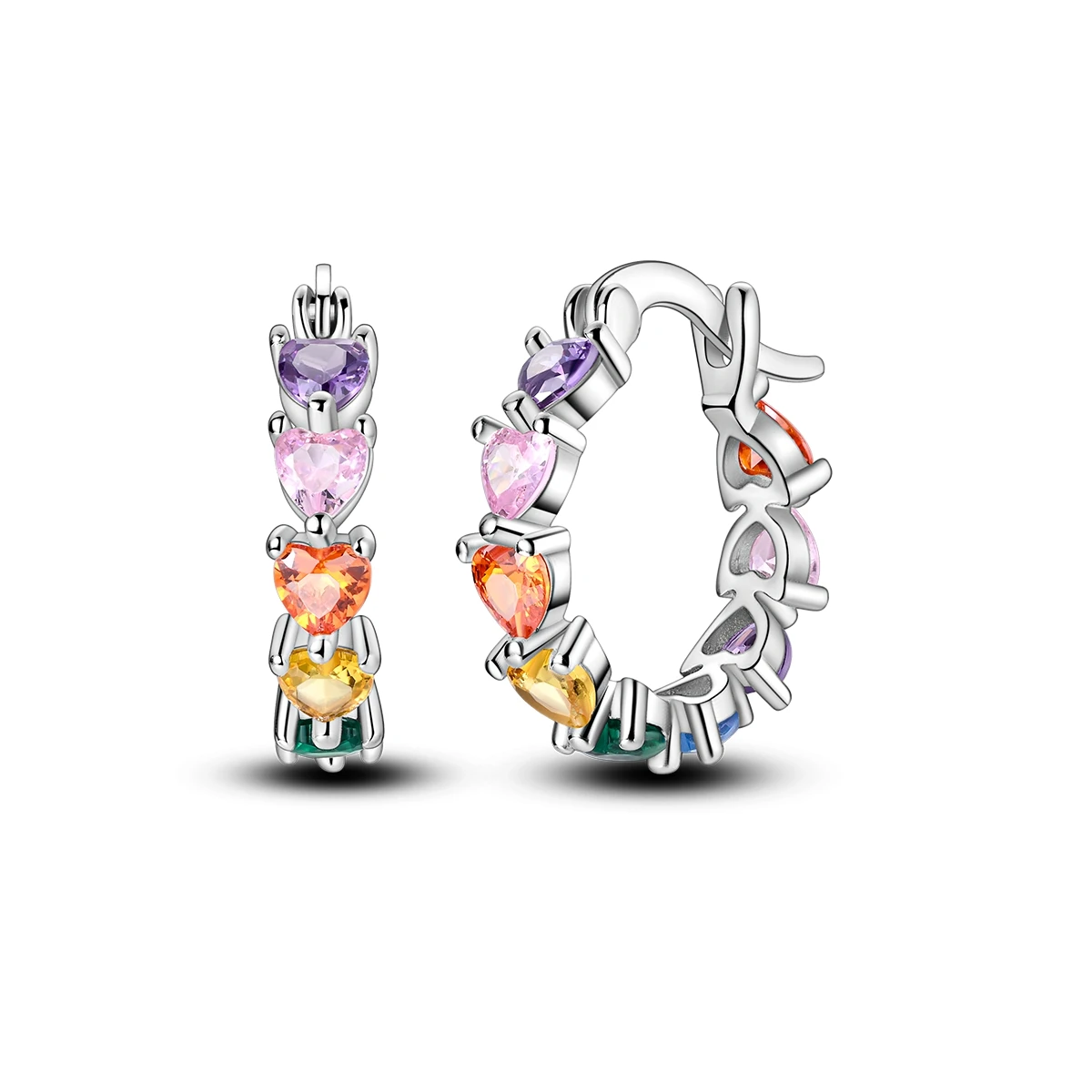 Colorful Zirconia-Embellished Feather and Butterfly Hoop Earrings in 925 Silver