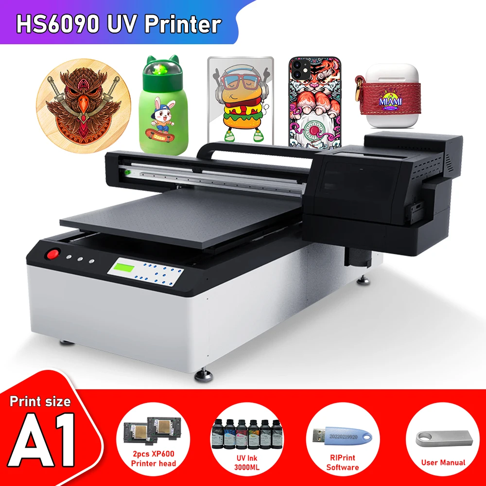 Stampante Flatbed Uv A1 Per Stampante Uv Epson Xp600 A1 Impresora Uv Per Macchina Da Stampa Uv Acrilica Del Metallo Di Vetro Della Bottiglia Della Cas