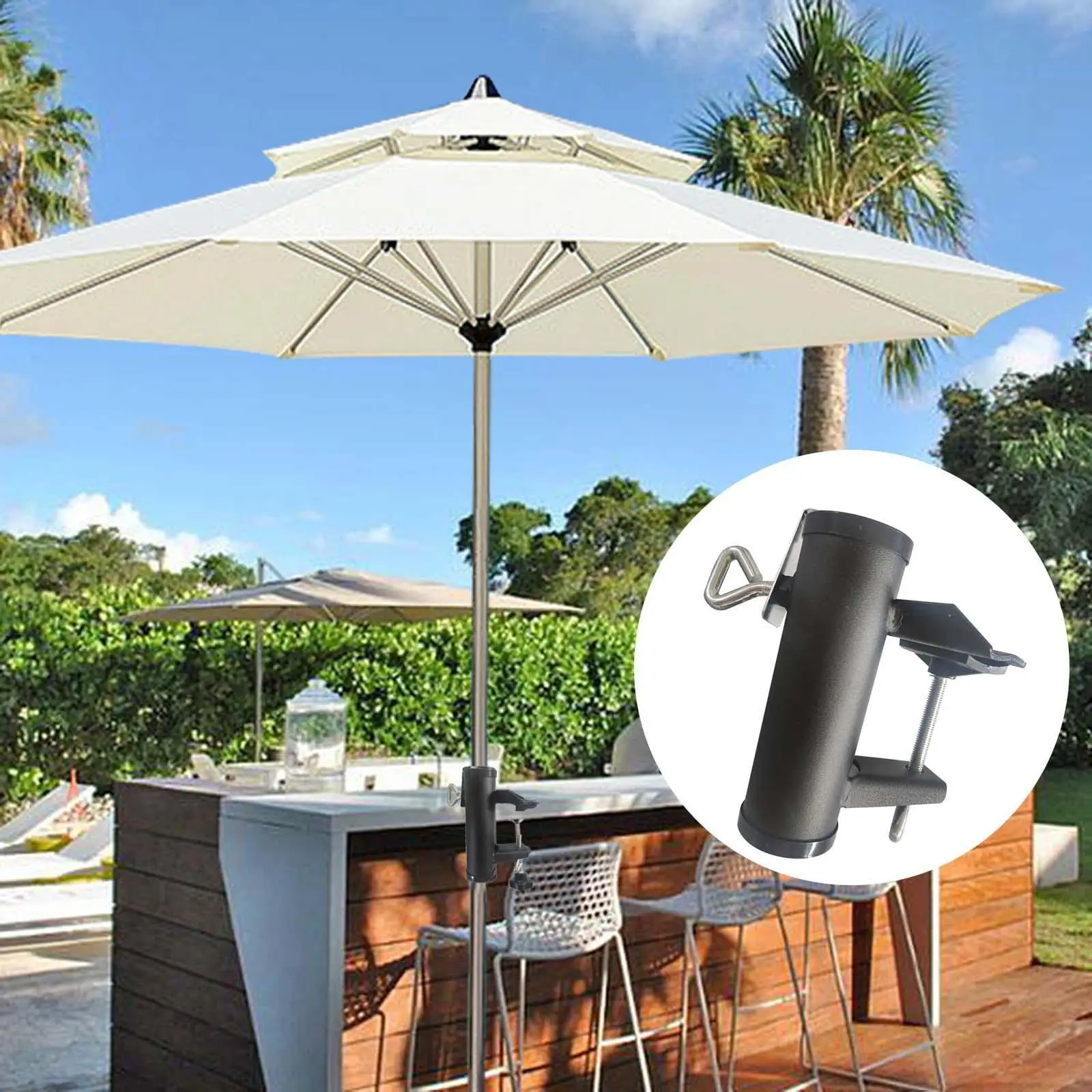 Deck Umbrella Stand Holder Mounted Deck Clamps Patio Umbrella Clamp Holder Clip for Garden Lawn Outdoor Yard Fishing Pole
