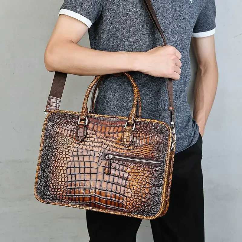 New Fashion Alligator Men's Briefcase Crocodile Pattern Cow Leather Travel Bags Handbags Men Shoulder Bag Messenger Laptop Bags 3