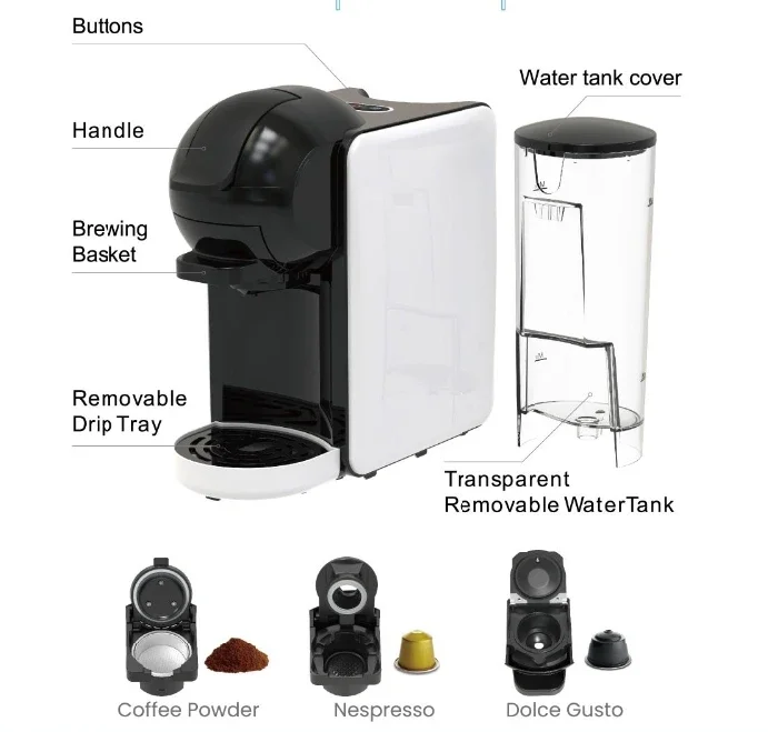 Self-selling cheap home office hotel universal 3in1 semi-automatic italy cafe latte espresso maker multi capsule coffee machine 5