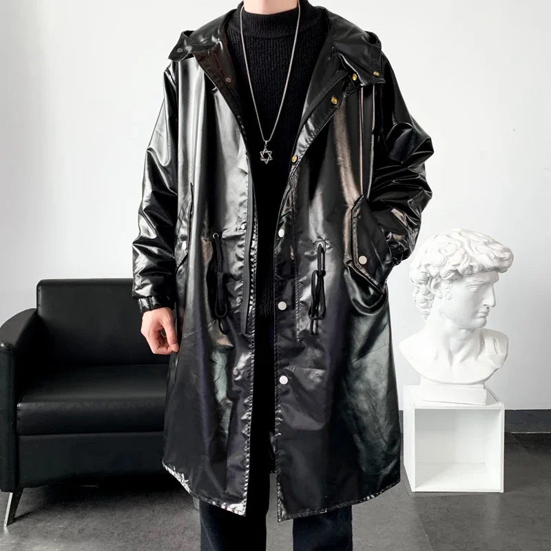 Autumn and Winter New Windbreaker Men's Long Coat Night Show Bright Face Cool Windbreaker Hoodie Long Jackets for Men Warmth Coat Waterproof Windbreaker Jacket Casual Men Jacket Outdoor Jackets