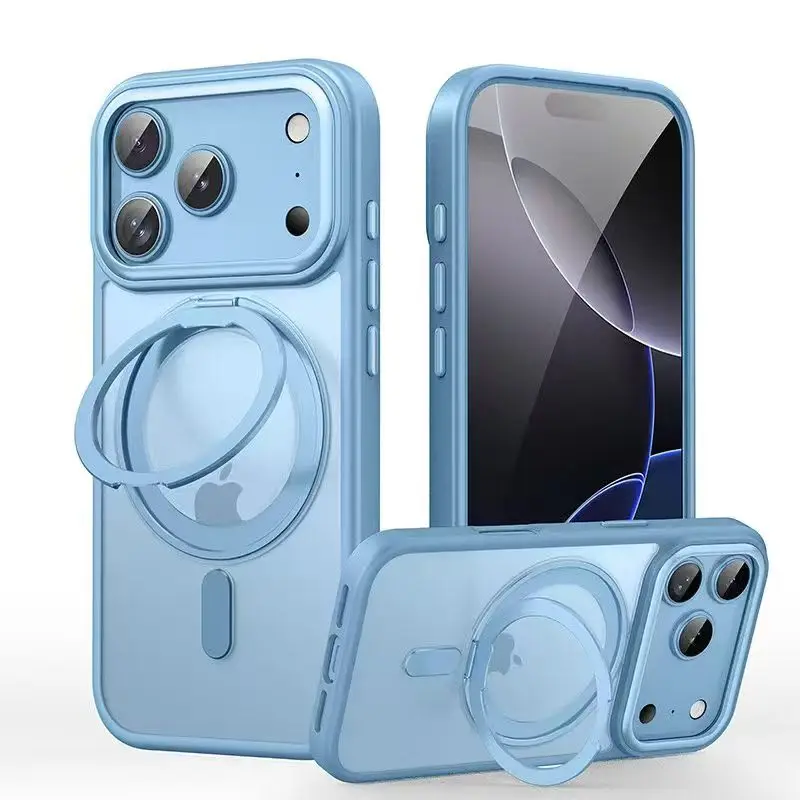 Matte Transparent Magsafe Case with Air Metal 360° Rotating Ring Holder and Armor Back Cover