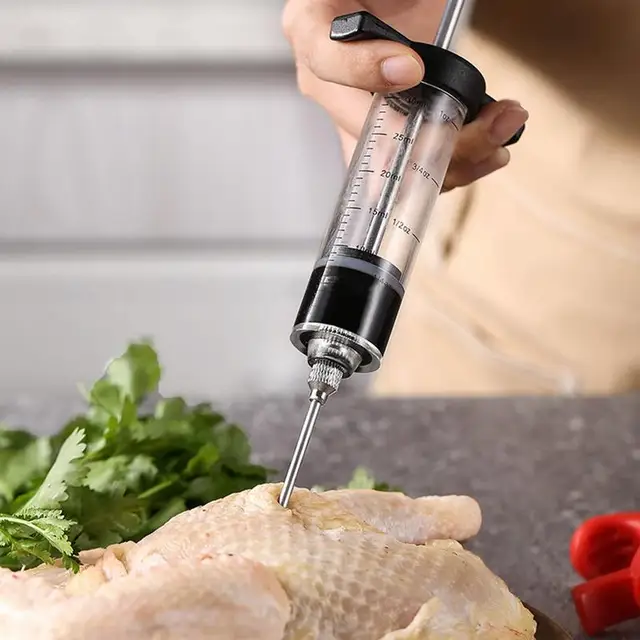 Bbq Húsfecskendező Pulyka Basszus Fecskendő Rozsdamentes Acél Tű Pác Injektor Csirke Mártás Injekciós Szerszám - Image 4