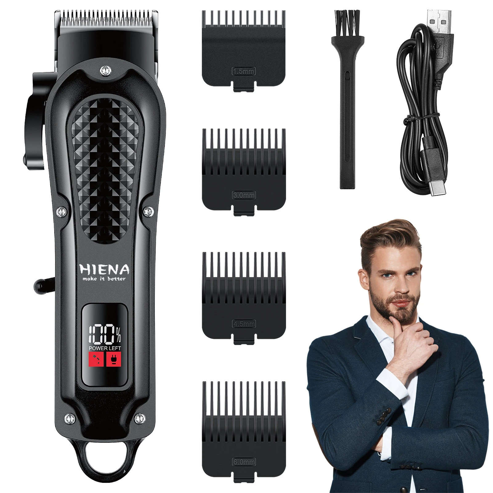 Description Picture 6 of itemHIENA Professional Barber Hair Clippers Finish Cutting Machine Wet And Dry Electric hair Trimmer Beard shaver home appliance