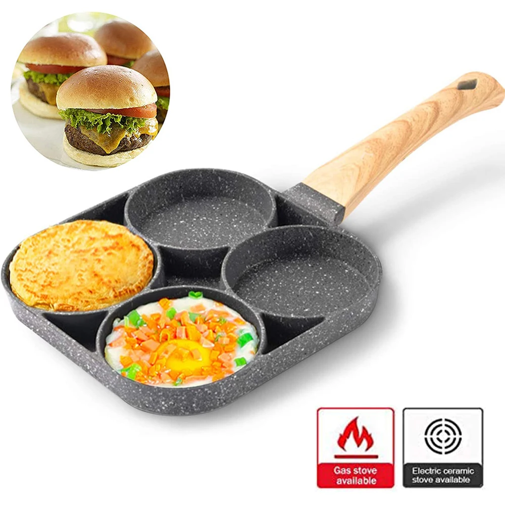 Frying Pan 4-Hole Frying Pot Pan Thickened Omelet Pan Non-stick Egg Pancake Steak Cooking Burger Ham Pans Breakfast Maker