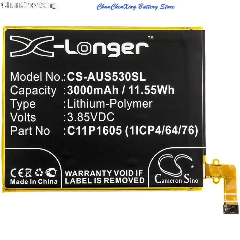 TECHTEK Batteria 3000mAh Li-Polymer Per Asus ZenFone 3 Deluxe, Sostituisce C11P1605 (1ICP4/64/76), 3.85V - Colore Nero - 3