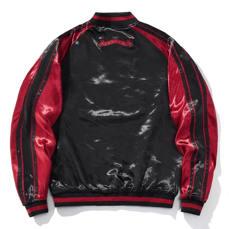 2024 Spring Autumn Machine Embroidery Dragon Jacket Men's Coat Red Double-Sided Baseball Uniform Fashion Brand Couple New Coat