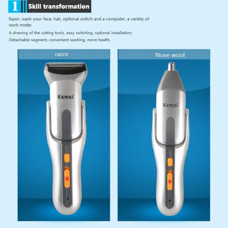 Kemei KM-680A All-in-One Men's Groom Set Nose Ear Clipper Kit Beard Knife Nose Epilator Sideburn Shaver Body Hair Shaver 3