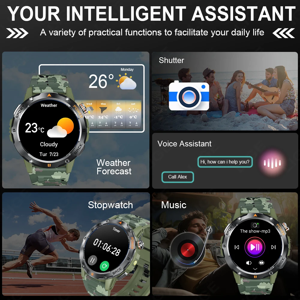 LIGE For Huawei Xiaomi New Smart Watch Men With Flashlight Sports Waterproof Fitness Compass Bluetooth Call Smartwatch Man+Box