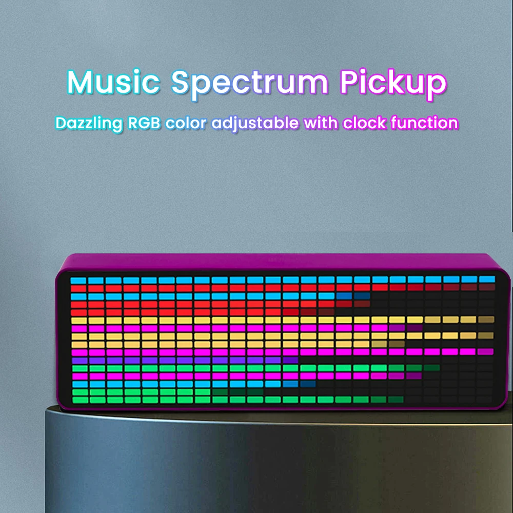 LED Music Spectrum Display RGB Light Colorful Spectrum Pickup Atmosphere Lamp Electronic Clock Voice Control Level Indicator USB