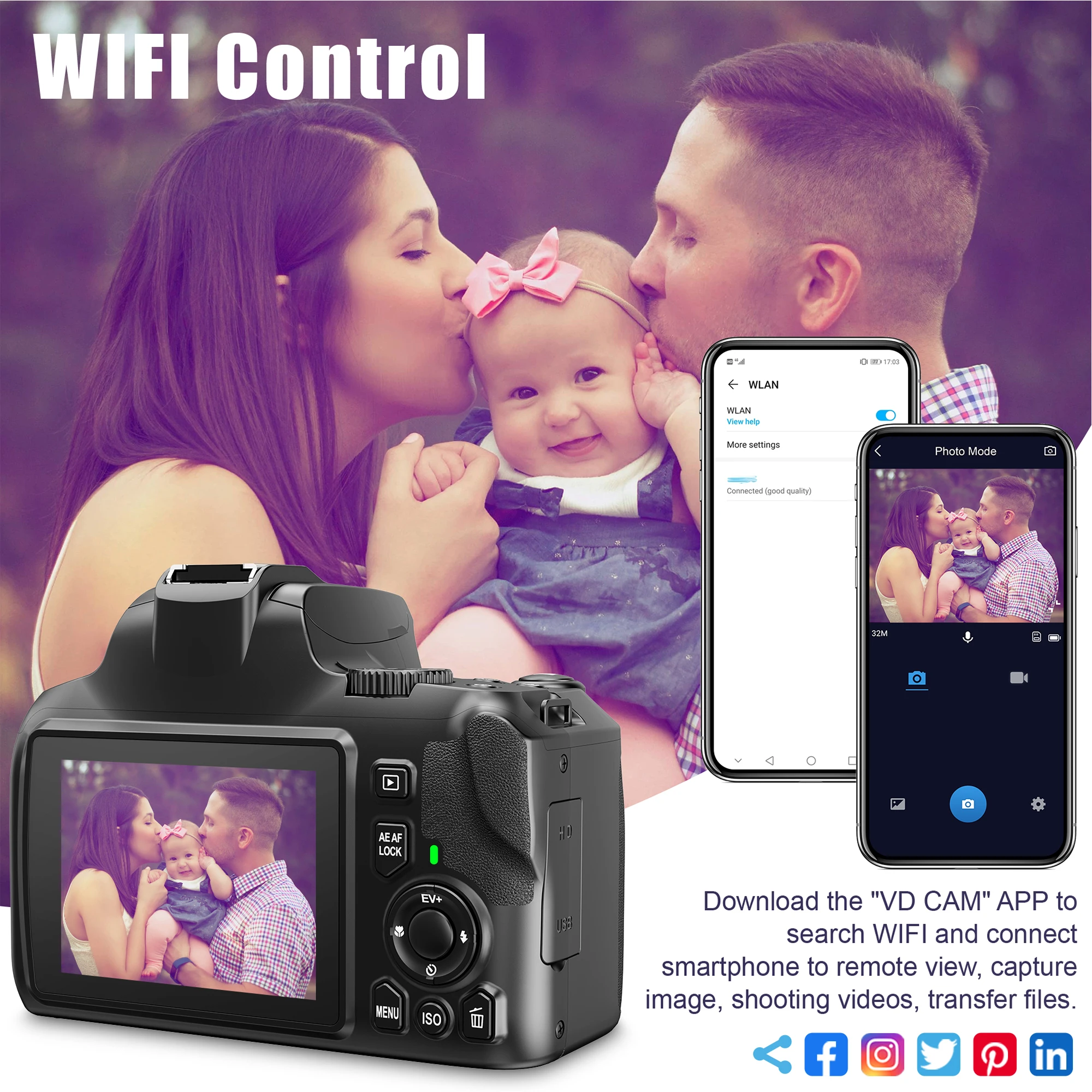 Digital Camera Komery 64MP 10X Optical Zoom 4K HD Video Vlog Camcorder Youtube Webcam DSLR for Photography