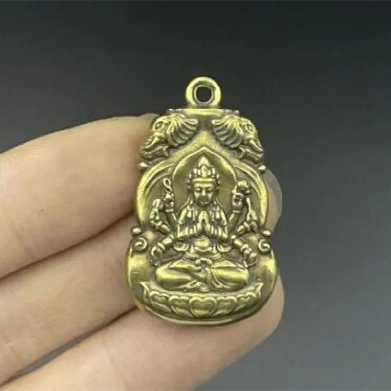 37Mm Piccolo Bronzo Cinese Antico Buddista Kwan-Yang Guanyin Ciondolo Dea