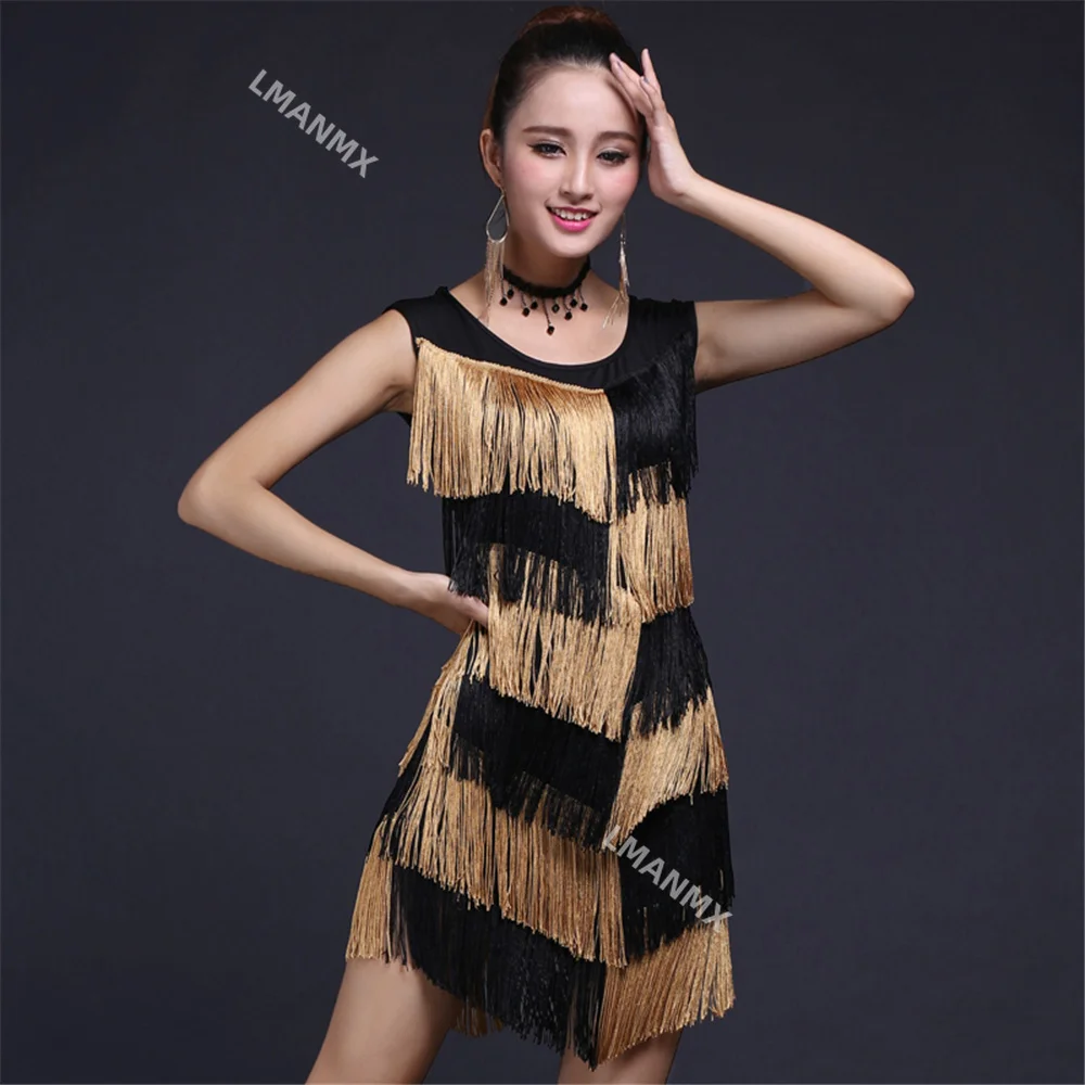 

Latin Dance Dress Tassel Fringe Sexy Dress Dancing Costumes for Women Evening Party Elastic Short Dress Performance Clothing