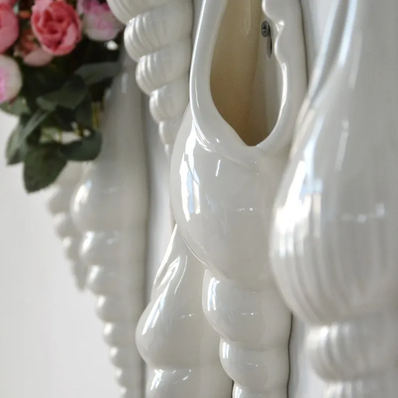 Simple Modern White Ceramic Shell Conch Vase 3D Mural Flower Pot Creative Living Room Background Wall Home Furniture Decoration 3