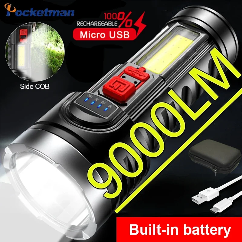 

Super Powerful USB Rechargeable Flashlight 4 Modes LED Torch with Built-in 18650 Battery Tactical Flashlight For Camping
