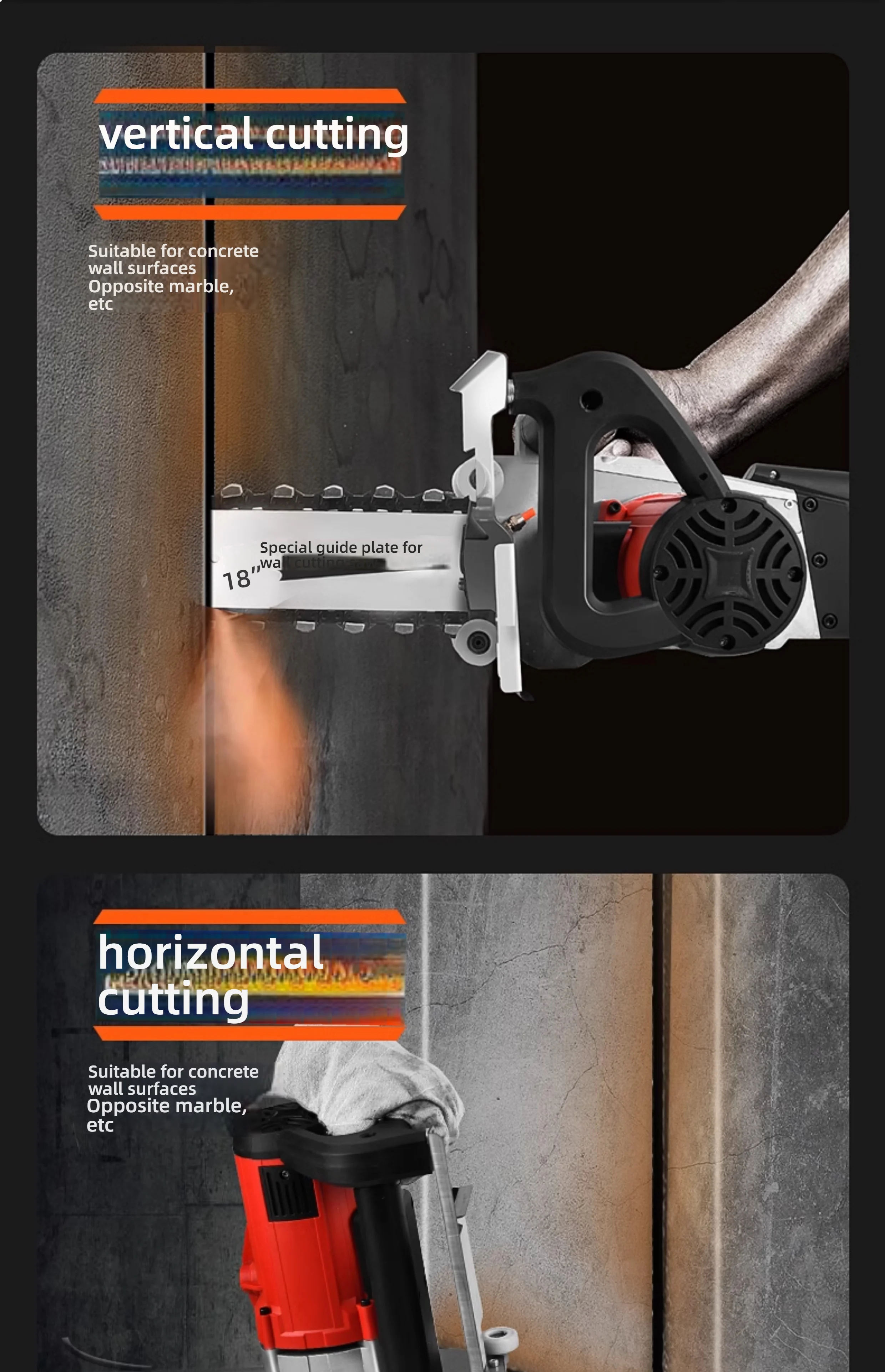 Diamantbeton-Kettensäge, tragbare Steinschneidemaschine, elektrische Handsäge für Steinmauer, Zement, Granit, verstärktes Beton – Detail 6