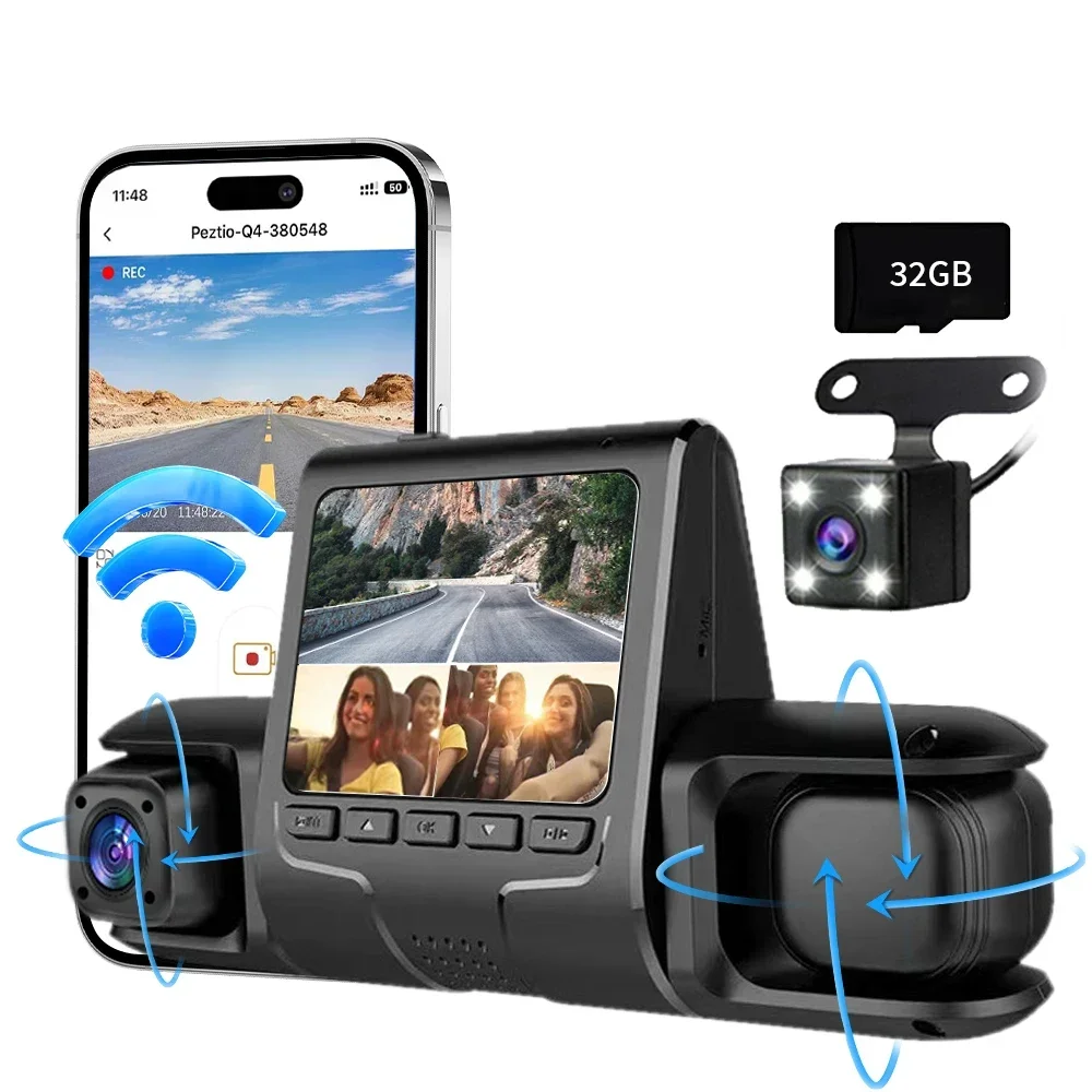 Description Picture 3 of itemGPS Dash Cam for Cars 3 Channel Driving Camera GPS Front Left Right Rear Night Vision APP Control Car Driving Video Recorder