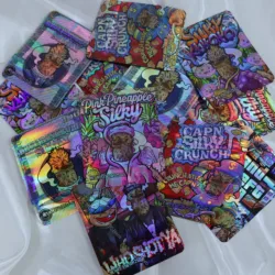 100pcs Mixed Pattern Mylar Resealable Bags - Laser Shaped Grass Storage and Plastic Packaging Bags - 12.5cm x 10cm