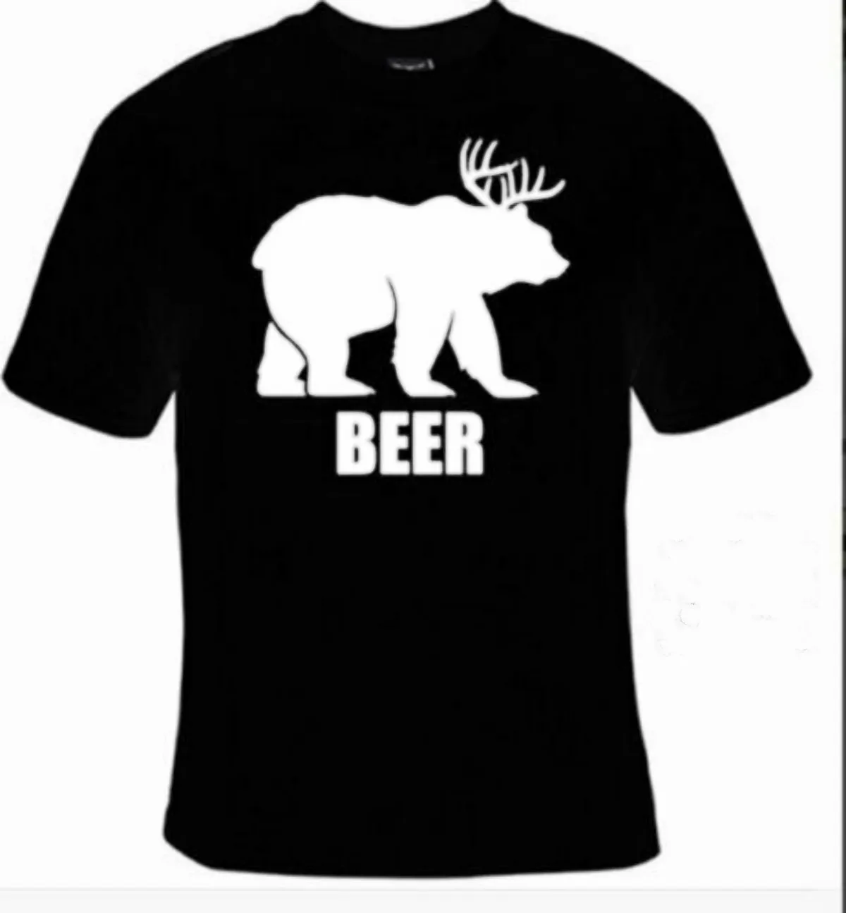 

Bear Deer Beer Funny Design The Bear with Antlers T Shirt. Short Sleeve 100% Cotton Casual T-shirts Loose Top Size S-3XL