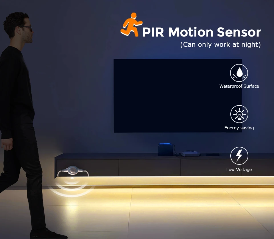 Description Picture 2 of itemWaterproof 2835 Led Strip with 110V 220V To 12V EU US Power Adapter Plug Pir Motion Sensor Switch ruban led Under Cabinet Light