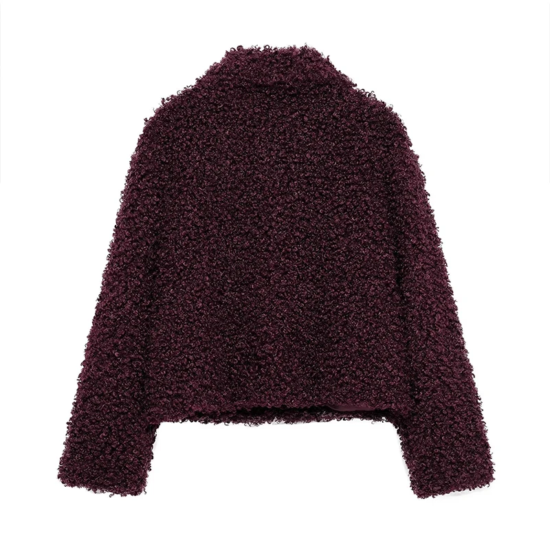 Vintage Lambs Wool Jacket For Women Loose Fleece O-neck Single Breasted Pockets Long Sleeve Fur Coat Autumn Winter Lady Outwear