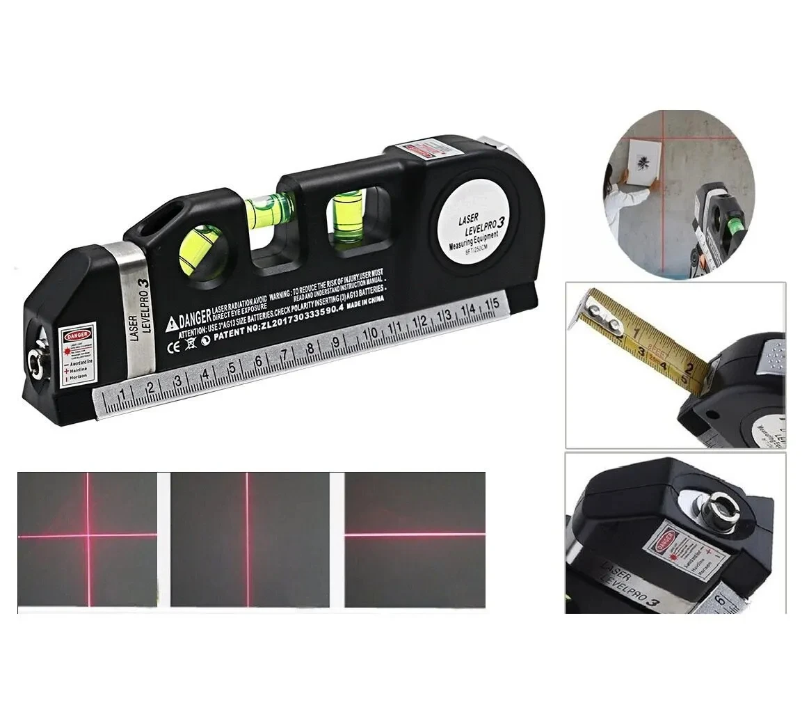 Laser Level Line Tool Multipurpose Line Laser Leveler Cross Lasers With 8FT 2.5M Standard Measure Tape and Metric Rulers laser level