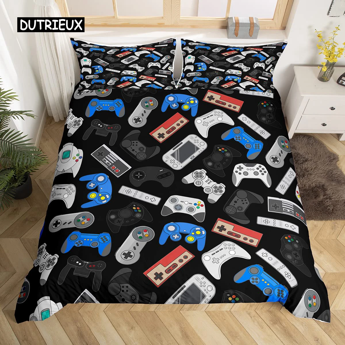 

Teen Gamepad Duvet Cover Modern Gamer Comforter Cover Queen Video Game Bedding Set Player Gaming Joystick Polyester Quilt Cover