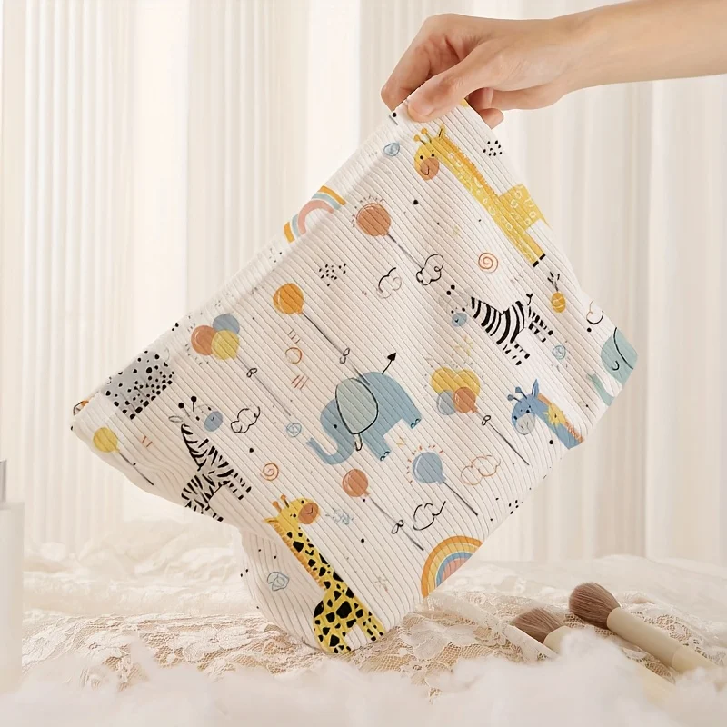 1 animal patterned corduroy makeup bag, lightweight zipper makeup storage box, multifunctional bag with lining