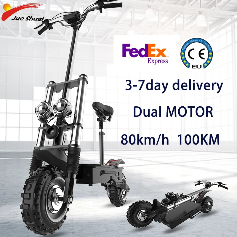 

Jueshuai X60 Electric Scooter Adults Dual Drive 5600W Motors 80KM/H Top Speed, 60V/30AH Battery 100KM Range 11" Off-Road Vacuum