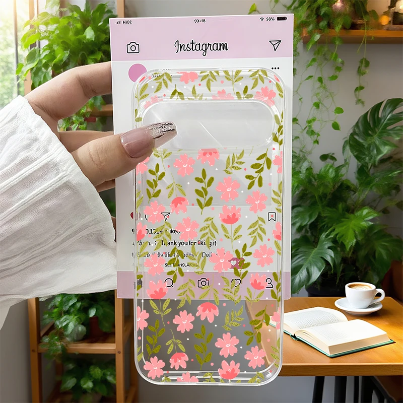 Elegant Green Leaf & Floral Transparent Shockproof Phone Case