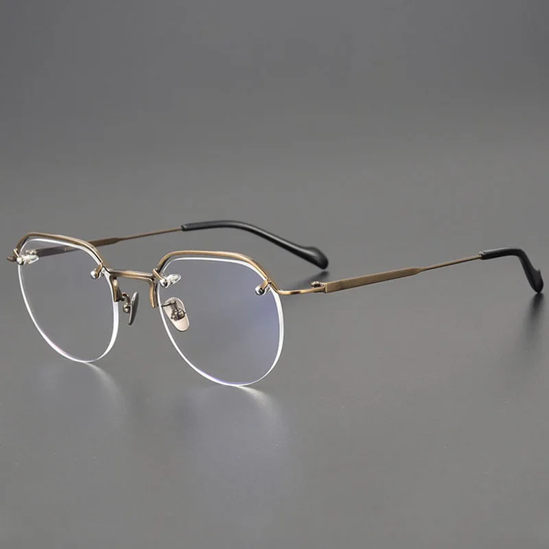 

ELECCION Pure Titanium Eyeglass Women Vintage Oval Semi Rimless Glasses Frame Men Myopia Optical Prescription Spectacles BYY0041