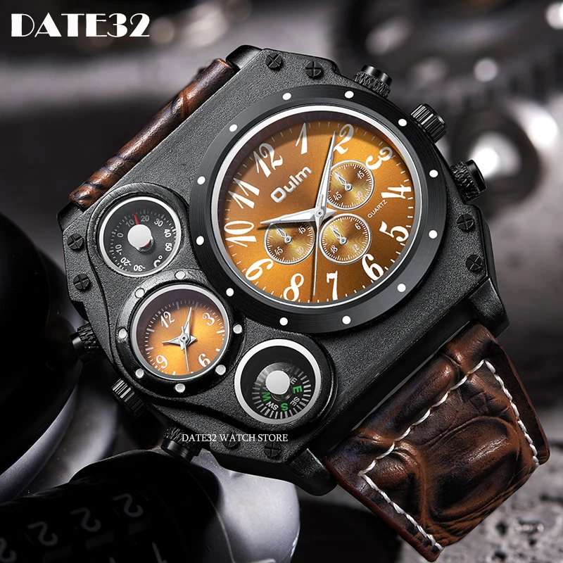 

Luxury Sport Watches for Men Hip Hop Man Multiple Time Zone Multifunction Big Dial Male Wristwatch Compass Decorate Quartz Clock