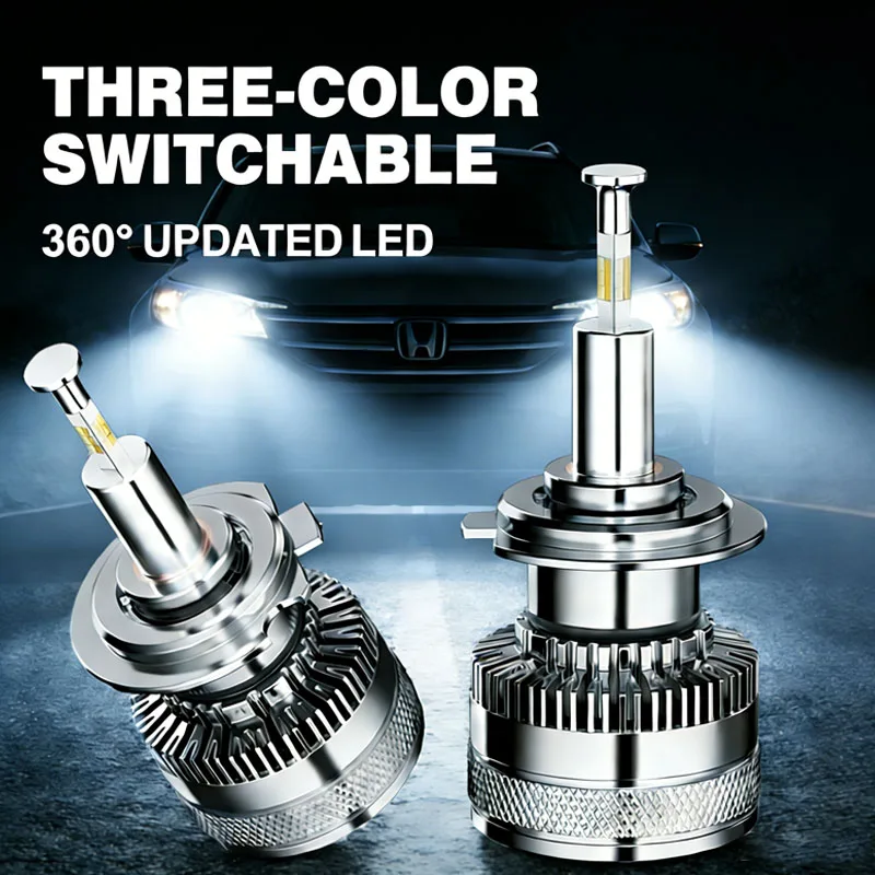 칼케 H1 H4 LED 전구 캔버스 360 H3 H7 H8 H9 H11 램프 헤드라이트 3색 전환 가능 9005 Hb3 9006 Hb4 9012 Hir2 D2H 자동차 라이트