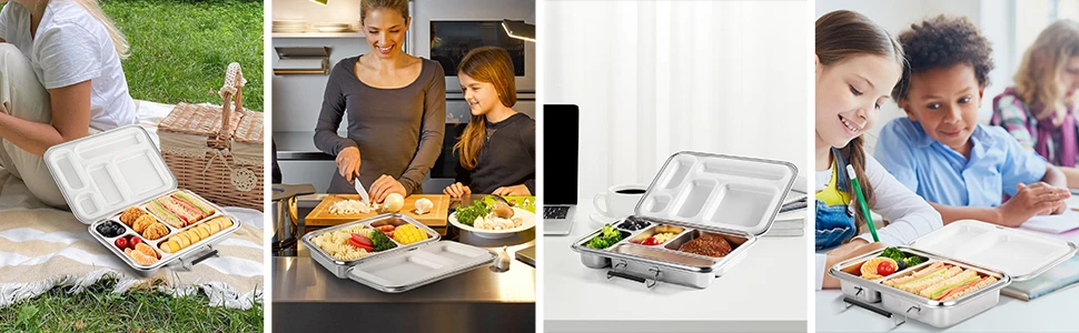 Description Picture 2 of itemStainless Steel Lunch Box for Adults Bento Box 5 Compartments with free Sealing, Metal Lunchbox for Travel, Work, Eco-Friendly