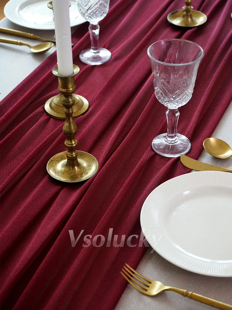 Elegant Burgundy Sheer Table Runner for Romantic and Special Occasions