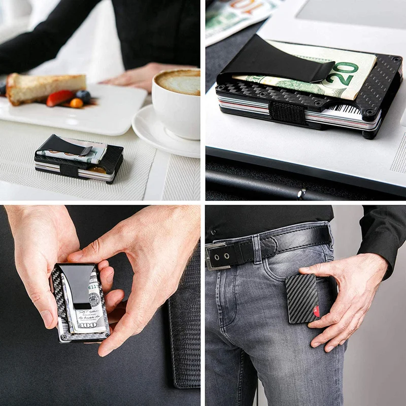 Carbon Fiber Credit Card Holder Wallet Minimalist Rfid Blocking Slim Metal Cardholder Anti Protect Clip For Men