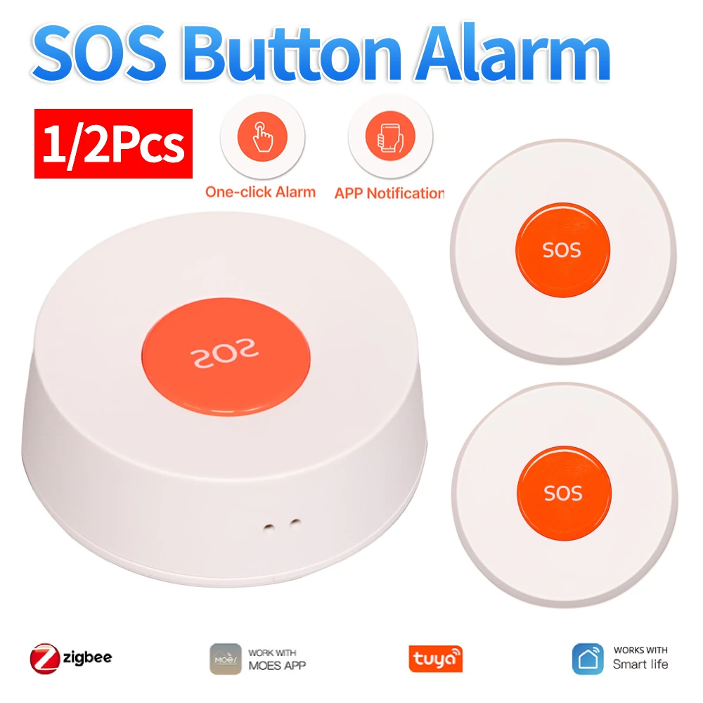 1/2Pcs Smart Tuya ZigBee SOS Button Sensor Alarm Elderly Kids Wireless Emergency Alarm Button Tuya Smart Life App Remote Control