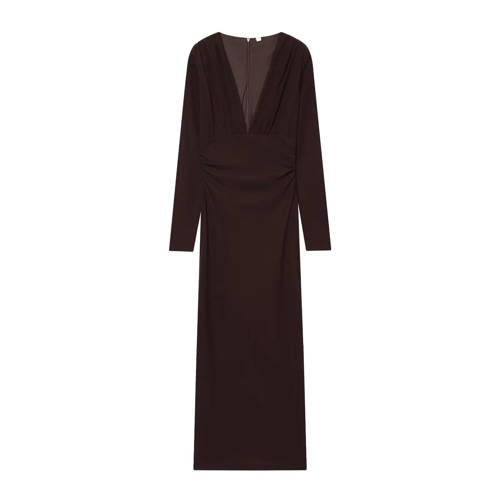 2025 New Women Fashion Dress Elegant Long Dresses V neck Ruched Chic Bodycon Dresses For Women Long Sleeve Evening Party Dress ﻿