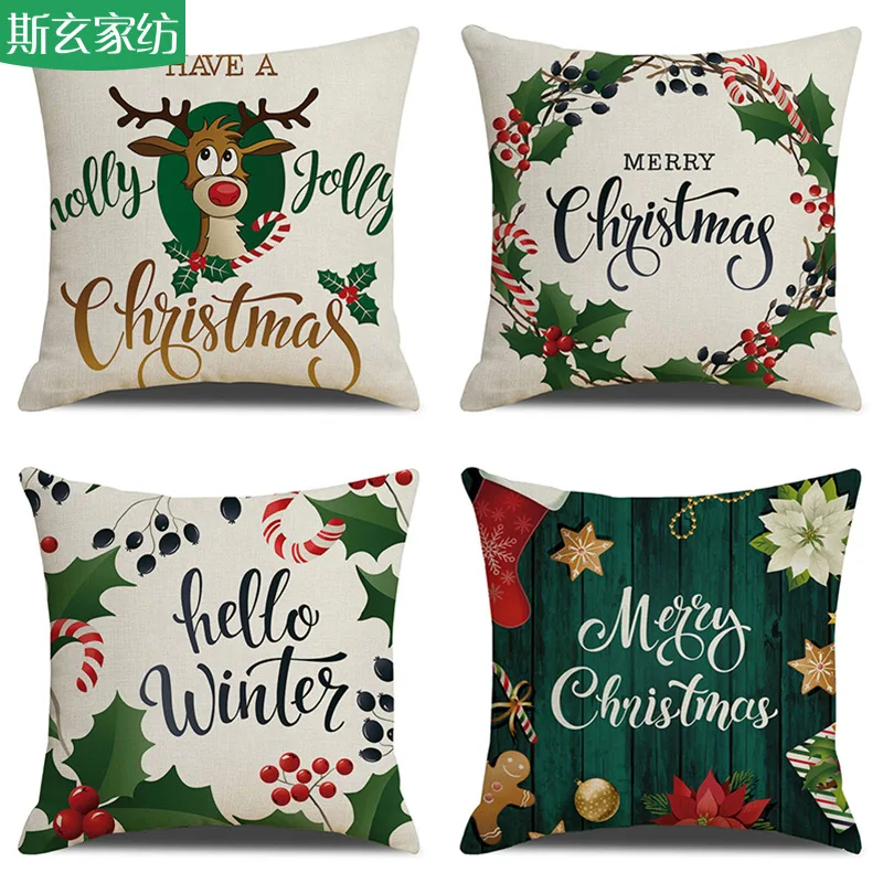 

Cartoon printed Christmas Cushion pillow Cover Merry Christmas Decorations For Home Santa Claus Pillowcase